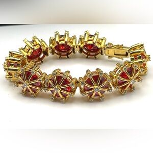 NWOT nOir Jewelry Gold Ton and Orange Red Statement Cage Bracelet